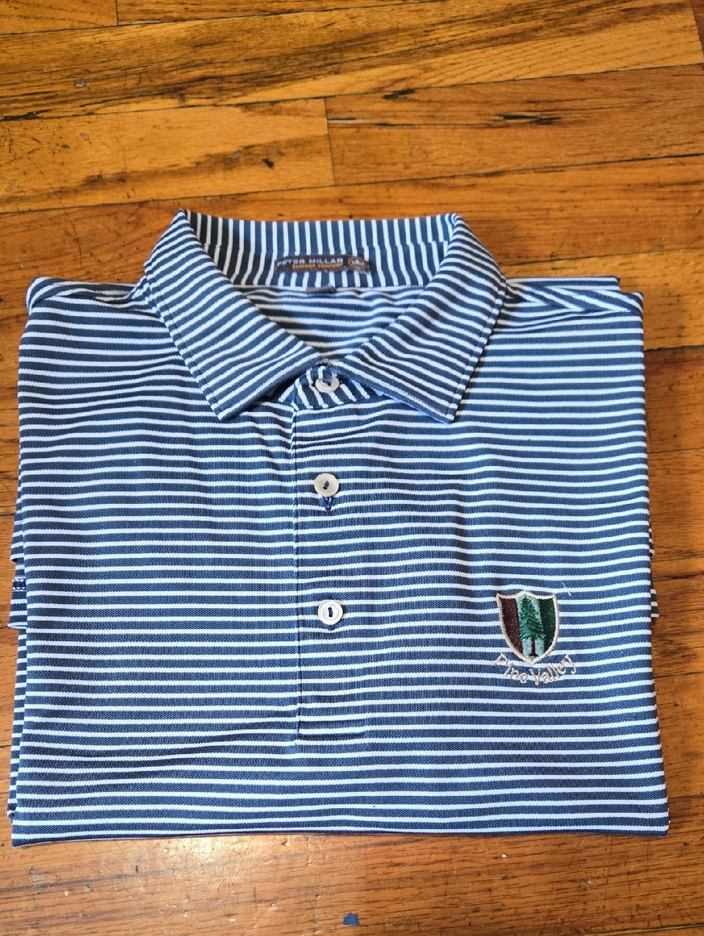 Peter Millar Summer Comfort Polo Shirt Mens Large Blue Striped Golf Pine Valley-